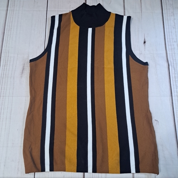 T Tahari Turtleneck Striped Sweater Tank Size Large - Picture 1 of 7